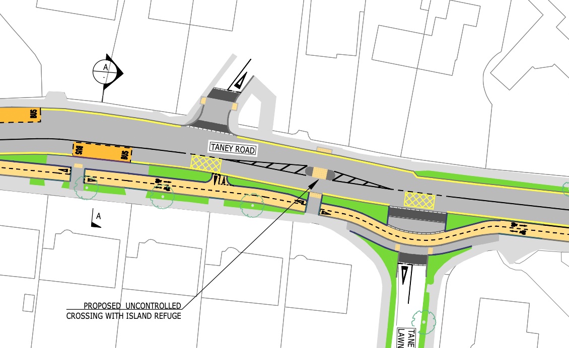 road diagram showing a proposed 2-way cycle track in Dun Laoghaire